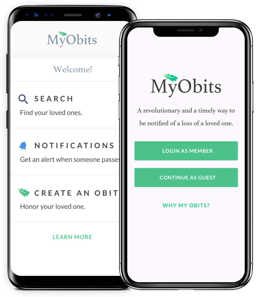 MyObits app mockup from SPARK